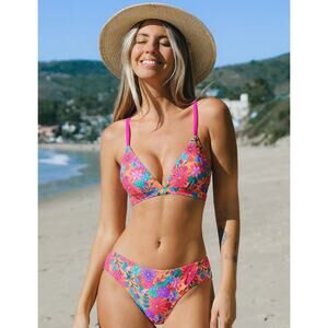 Cupshe Alegria Daisy Lace-Up Back Bikini NWT Top & Hipster NWOT Bottoms Set XL